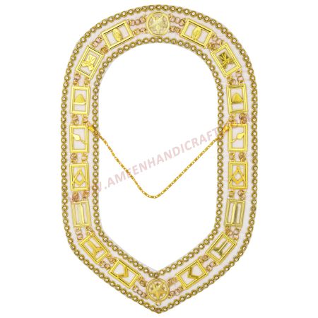 Blue Lodge Chain Collar Gold Plated With Rhinestones On White Velvet