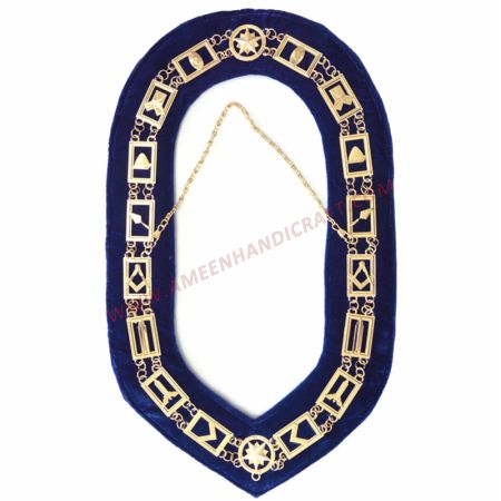 Blue Lodge Chain Collar Gold Plated on Blue Velvet
