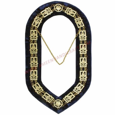 Past Master Blue Lodge Chain Collar Gold Plated on Blue Velvet
