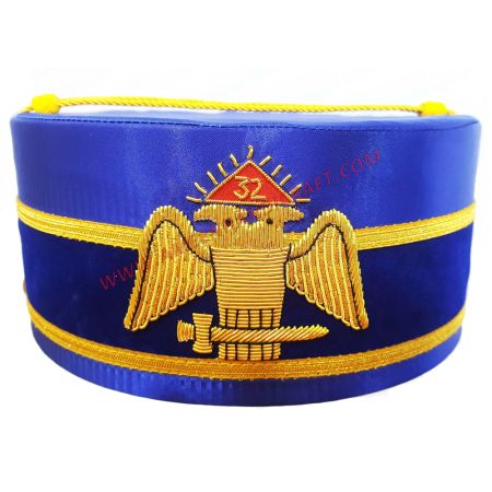 32nd Degree Scottish Rite Crown Cap Wings Down Blue Hand Embroidery