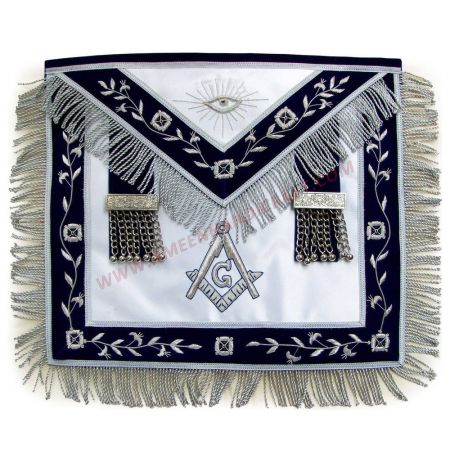 Master Mason Blue Lodge Apron White Satin & Navy Blue
