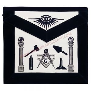 Hand Embroidered Blue Lodge Apron Black