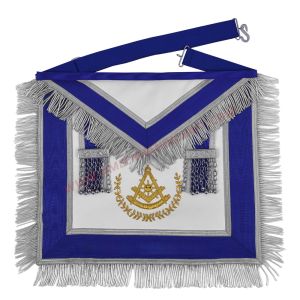 Past Master Blue Lodge Apron Gold Bullion With Silver Braid Fringe