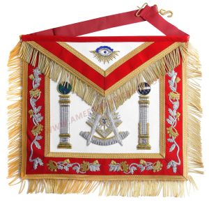 Past Master Blue Lodge Apron Red & Gold Hand Embroidery Bullion